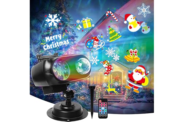 Projecteur Noel Exterieur, Projecteur Dynamique 2 en 1 avec 96 dessins animés, 12 thèmes et 10 effets de vagues, télécommande, minuterie, décoration de Noël étanche, idéal pour les fêtes de Noël
