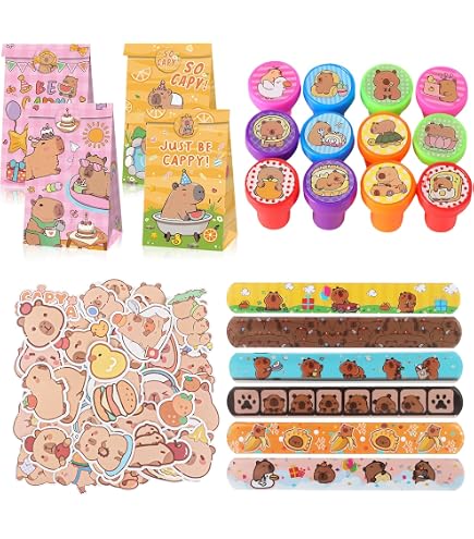 Kit De Fête D'anniversaire Thème Capybara - 110 Pièces : Sacs Cadeaux, Autocollants, Bracelets, Gommes… - 5