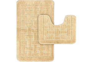 LS DECOR Luxury 2 Piece Block Bath Mat Set Non Slip Ultra Soft Bathroom Mats Water Absorbent Bath Mats Machine Washable Rug Toilet Mat for Bathroom Floor (MOCHA)