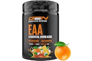 GEN GERMAN ELITE NUTRITION EAA en polvo 532 g - Los 9 aminoácidos esenciales, incluyendo histidina y BCAA - Fórmula Human Code - Bebida Amino Workout - Super soluble - Vegano (Zumo de Naranja)