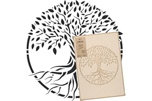 NAKLEO Pochoir pour Peinture Murale Grand Format 59x95cm, Modèle en Plastique et Réutilisable, Arbre Vie Cercle, DIY Bricolage Artisanat Décoration a Peindre, Bois Tissu Mueble
