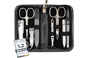 DREI SCHWERTER - Zestaw do manicure 'Roma' – etui na paznokcie z 8 instrumentami: nożyczki do paznokci, nożyczki do skóry, obcinacz do paznokci stóp/palców, środek do czyszczenia paznokci, pęseta,