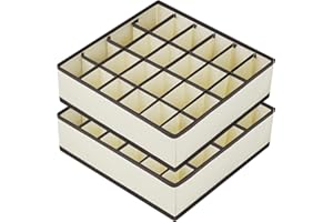 joyoldelf Lot de 2 Organisateur de Tiroir Pliable Non-tissé pour Sous-vètements, Soutien-gorges, Chaussettes Boîte de Rangement à Compartiment Gain de Place, Rangement Chaussettes (Beige)