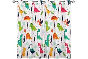 ANHOPE Dinosaur Curtains Eyelet Soft Thermal Insulated Blackout Curtains Funny Cartoon Animal Dino Print Pattern Ring Top Curtains for Kids Boys Girls Bedroom Living Room 30 x 63 Inch Drop 2 Panels