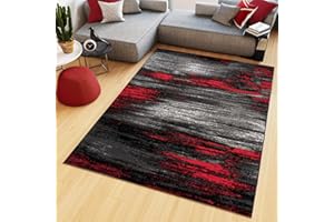 ‎TAPISO TAPISO Maya Teppich Kurzflor Modern Verwischt Meliert Streifen Design Schwarz Grau Rot Weiß Wohnzimmer Schlafzimmer ÖKOTEX 120 x 170 cm