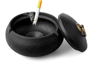 Tatxmalv Casse de Cendres, Cendrier en CéRamique avec Couvercle, Tasse de Tempête Robuste Tasse de Cendres en Céramique Rétro Noire, Porte-Cendre pour Les Fumeurs, La Zone ExtéRieure