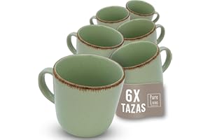 PURE LIVING INTERIOR DESIGN Juego de 6 Tazas de Café Estilo Rústico - Vajilla Completa de Steingut Premium, Apta para Lavavajillas - Set Moderno de Tazas para Té y Café - Pure Living en Color verde menta