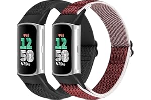 SHIJZWD 2 Pezzi Cinturino Compatibile con Fitbit Charge 6/Fitbit Charge 5, Regolabile Braccialetto Elastico in Nylon cinturino di ricambio Sportive per Fitbit Charge 5/Fitbit Charge 6, uomo e donna