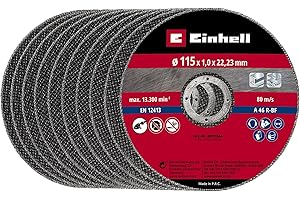 KWB BY EINHELL Original Einhell Cutting Disc Set Thin 115 x 1.0 mm (Angle Grinder Accessories, 10 Pieces, Diameter 115 x 1.0 x 22.23 mm, Max. 13,300 rpm, Extra Thin for Little Material Loss)