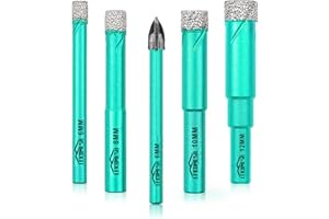 Diamentowa koronka wiertnicza LEKOMESH zestaw wierteł do płytek – 4 szt. 6/8/10/12 mm i 1 x wiertło z twardego metalu 6 mm, okrągłe trzpienie, płytki porcelanowe, wiertło do ceramiki, marmuru,