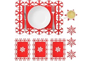 Christmas Table Mats - Vaktop 8PCS Christmas Placemats Sets, Christmas Placemats and Coasters, Heat Resistant Xmas Placemats - for Christmas Party Winter Holiday Wedding Dinner Decoration