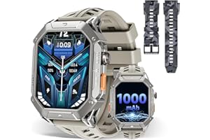 OUKITEL Smartwatch Herren BT80, 1000mAh Akku für 30 Tage Nutzung Militär herrenuhr 5ATM Wasserdicht, 2,13 Zoll AMOLED Display mit Herzfrequenz Schlafüberwachung Kompass Luftdruck (Szary)