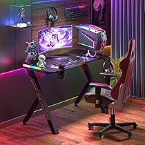 Scrivania Gaming LED 100x55cm Con RGB - Postazione Gamer Con Portabicchieri E Ganci Cuffie