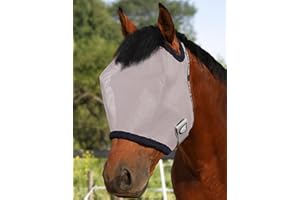 Harrison Howard Fliegenmaske aus Netzstoff, UV-Schutz, mit Fleece-gepolstertem Rand, Größe L, Grau