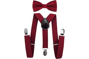 axy Kinder Hosenträger mit Fliege Set für Kinder 1-7 Jahre alt, Y-Form, 3 Clips - Uni Farben Jungen Hosenträger