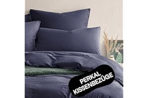 ‎SERALINO Seralino Perkal Bio Baumwolle Kissenbezug 40 x 80 Baumwolle 2er Set Dunkelblau| 100% Perkal (weich angeraut)| atmungsaktiv| Kopfkissenbezug 40x80 mit Reißverschluss | Bio Bettwäsche|Oeko-Tex