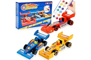 FGen 3 piece DIY Wooden Racing Car kit for Children,Wooden Racing Car Craft Kits for Children, Children's DIY Car Craft Kit for Painting, for Boys and Girls from 3 4 5 6 7 Years Toy Gifts