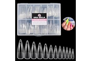 UNA GELLA Capsule Américaine Ongle Stiletto XXL, 120 PCS 12 Tailles Full Cover Capsules Ongles, Pré-Limées, Extra Longues, Press-On pour Extensions et Manucure DIY