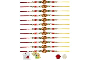 CRAFTSMAN SATVIK 12 Pc Rakhi for Brother Bhaiya Bhabhi Traditional Handmade Assorted Designer Rakhi Set Roli Chawal, Greeting Card & Soun Stickers Rakhi Thread Rakhdi Bracelets Rakshabandhan