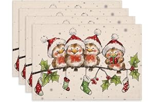 Bseical 4er Set Platzsets Weihnachten, 30x45cm Weihnachtsplatzsets, Tischsets Weihnachten Abwaschbar, Leinen Weihnachts Platzsets FüR KüChe Party Deko (E)