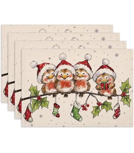 6er Set Winter‑blaue Jute‑Tischsets Mit Schneeflocken – Weihnachtliche Platzdeckchen, Wasserabweisend & Wärmend