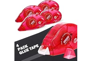 SUNDEE Glue Roller Tapes, 0.8cm x 10m Adhesive Tape Scrapbooking Supplies, Permanent Double-Sided Adhesive Tape Dispenser Runner Glue Roller, Transparent Tape for Wrapping Gift Art Project - 4 Packs, Red
