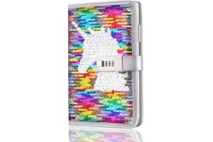 VIPbuy Personal Diario Secreto de Lentejuelas con Contraseña,A5 Cuaderno de Notas Libretas Bonitas de Tapa Dura Para Regalos Niña(Unicornios)