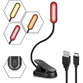 Toys4Boys Red Reading Light 625nm with Clamp, 3 Colors Dimmable | 3 colors amber/red/mixed, 8 LEDs, 1000mAh up to 12h, 360&deg; s