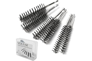 Vouyar 6pcs Extended Copper Tube Pipe Cleaner, 1/2” 3/4” 1” Pipe Cleaning Brush Set, Stainless Steel Wire Bore Brushes for Power Drill, 1/4 Inch Hex Shank