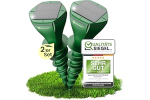 HEIMWERT Mole Repeller Vole Deterrent Pack of 2 - Fast Results with AI Alternating Frequency Automatic - Solar Repellent Waterproof and Whisper Quiet - Also Against Voles