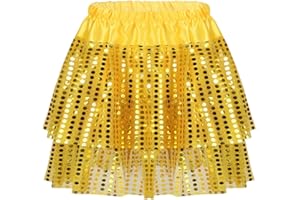 Freebily Kids Girls Sequins Layered Tutu Ballet Skirt Sparkly Hip Hop Latin Jazz Belly Dance Costume Princess Mini Dress-up