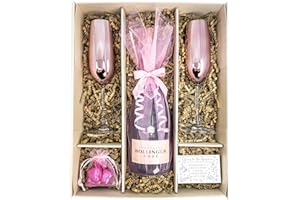 SPARKLEWARE Bollinger Rosé Champagne 75cl Gift Set Hamper With 2 Matching Champagne Flutes, Belgian Heart Chocolates and Gift Box - Mothers Day, Birthday Gift Set (Rosé Metallic Bowls)