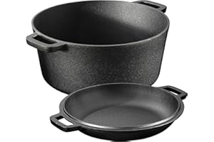 Navaris Cocotte en fonte de 4,7 l/26 cm Cocotte pour la fabrication du pain Casserole pré-enduite avec couvercle utilisable comme poêle à frire