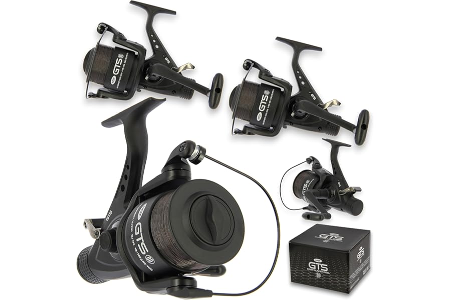 2 x NGT Carp Fishing Reel GTS 60 Bait Runner Freespool with 15lb Line Matt Black