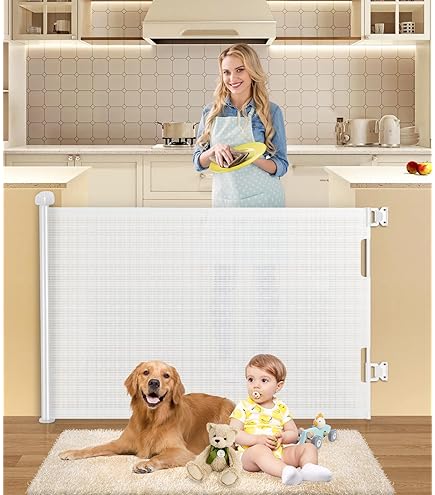 KIDIZ® Traphek, deurbeschermingsrooster, uittrekbaar 0-180 cm, kindveilig traphekje voor baby's en huisdieren, beschermingsrooster voor trappen en deuren, afsluitrooster incl. grondanker en