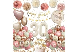 ALMAXI 30 Geburtstag Deko Frauen, 52PCS Luftballon Deko 30. Geburtstag Retro Rosa Set mit Luftballon 30, Happy Birthday Banner, Konfetti Geburtstagsdeko für 30. Deko Geburtstag Frauen