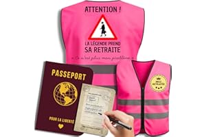 EQUIK PRODUCTS Cadeau Retraite Femme Original | Gilet Humour et Livre d’Or Passeport | Idée Cadeau Départ Retraite Amusant, Vive la Retraite, Bonne Retraite Décoration (Attention ! Retraitée en action !)