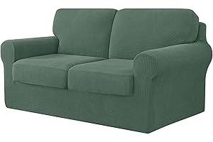 CHUN YI 5 Pieces Stretch Sofa Cover 2 Seater with Two Separate Cushions and Backrests Stylish Jacquard Spandex Fabric Sofa Slipcover for Living Room Furniture Protector(2 Seater，Darkcyan)