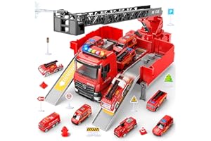 BuntWunder Camion Bomberos Grande Juguete, Camión de Bomberos con Escalera de Rescate Extensible, Bomba Agua, Luces y Sonido, Camiones Grandes de Juguetes, Regalo para Niños y Niñas 3 4 5 6 7 8 Años