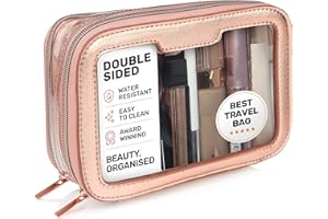 LILY ENGLAND Neceser de Viaje Transparente para Mujer, Bolsa de Maquillaje Transparente con 2 Compartimentos para Belleza sobre la Marcha, Elegante Bolsa de Maquillaje para Uso Diario, Oro Rosa, Bolsa de