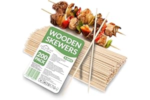 DELAHUNT CATERING SUPPLIES 9-Inch (23cm) Wooden Skewers [200 Pack] - Compostable Birchwood Sticks for BBQ, Shish Kebabs, Chicken, Meat, Marshmallows, Fruit & Crafts | Eco Skewers for Roasting, Toasting, Barbecue & Fire Pit Use