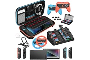 iVoler 22 in 1 Kit di Accessori per Nintendo Switch 2 - Include Custodia per Trasporto, Controller Charging Dock, Cover Protettiva, Pellicole Protettive, Volanti, Impugnature, Supporto, ecc - Nero