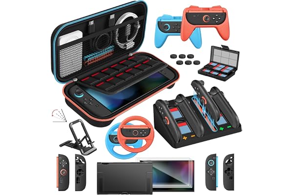 ivoler 22-en-1 Kits Accessoires pour Nintendo Switch 2, Pochette de Transport, Étui de Protection, Station de Charge, Protections Écran, Volants, Support, Poignées Joy-Con et Étui pour Cartes de Jeu.