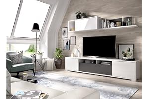 CAESAROO Parete attrezzata porta Tv 200 cm Madison Bianco lucido e Grafite - Bianco e grafite