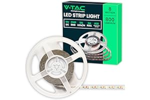 V-TAC Striscia Led da Interno SMD 3528 8W - 5 Metri - Strisce LED Adesiva per Casa, Cucina, Camera, Ambienti Interni - Luce Bianca Naturale 4000K - Nastro LED Luminoso 800 Lumen - Alimentata 12V