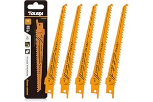 Tolesa Lama per sega alternativa, acciaio legato CRV, 150 mm 6TPI, per il taglio di tronchi, legno vivo, ecc., 5 pezzi