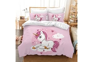 Hoimlm Set di biancheria da letto per bambini, con copripiumino e 2 federe, motivo unicorno, in microfibra, con chiusura lampo (Stile A., 220 x 240cm)