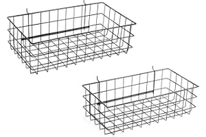 CONOR TOOL Pegboard Basket Set of 2, Large Size Baskets Black - Hooks to 1/4" or 3/16" Hole Peg Board - Organize Tools, Workbench, Accessories, Garage Storage - Wall Organizer Attachments