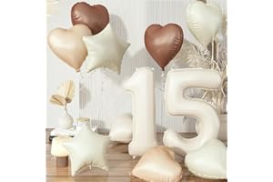 GOVPY Large Sand White 15 Balloons, Foil Cream Brown Apricot Beige Boho Helium Nude Neutral Star Balloons for Girls 15th Birthday Wedding Anniversary Party Decoration