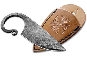 Toferner Couteau de chasse à lame fixe de Couteau en acier Celtic - forgé à la main & à l’aspect antique - Lame pointue ultra-tranchante - Design antique élégant - Étui en cuir authentique inclus